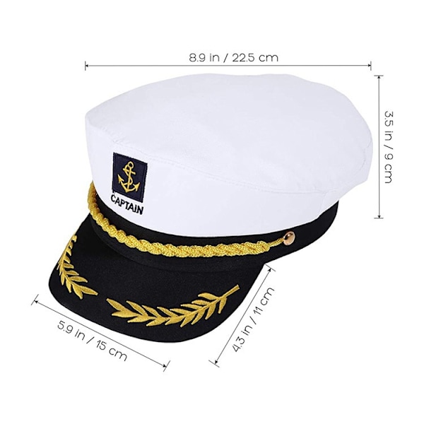 2 st sjömanskapten hatt mössa fest hattar marin marin vuxen amiral sjöman kostym tillbehör (vit)