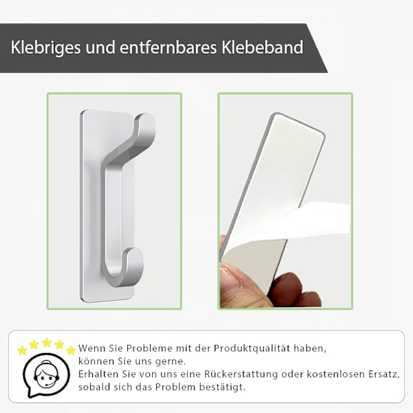 Sort klæbende vægkrog, badeværelses håndklædekrog, køkken håndklædekrog, klæbende frakkekrog, vægmontering uden boring, vandtæt, rustfrit, sølv