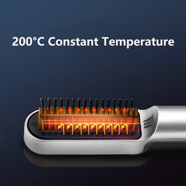 Bærbar trådløs hårrettingsbørste med 200°C konstant Te