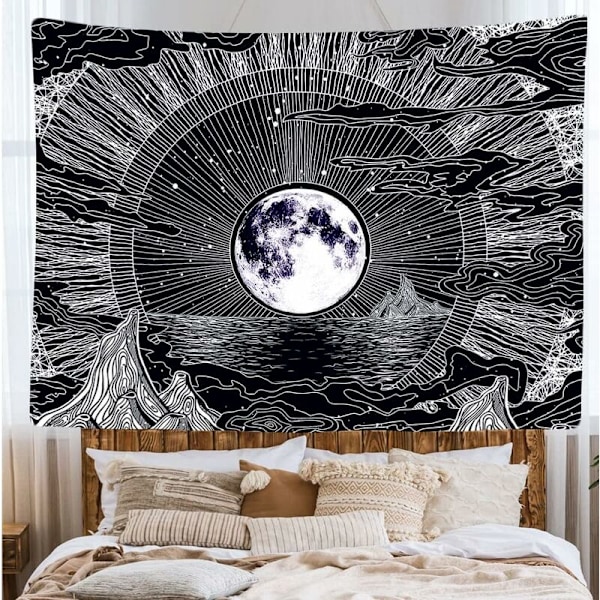 200 x 150 cm Dekorativ Väggbonad Sovrum - Måne Stjärnor Natur Moln Psykedelisk Bohemisk Berg - 200 x 150 cm Stor – Tapestry Estetisk Vägg