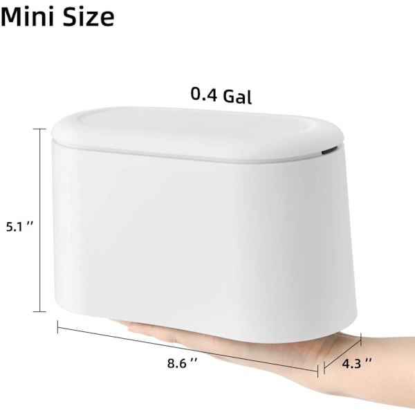 Mini soptunna med lock, liten soptunna, kontorssoptunna, mini bänksoptunna, mikro soptunna, vit