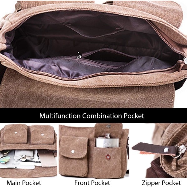 (Khaki) Skuldertaske Lærred Skuldertaske Unisex Skuldertasker 7,9 Tommer iPad Messenger Taske Aktentaske Mænd/Kvinder Fitnesscenter Taske Arbejde Skole Taske