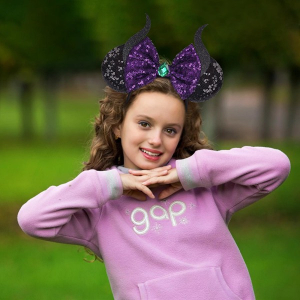 Charms Minnie Ears Bow Hodebånd, Maleficent Ears, Halloween Mickey Ears Hodebånd Glitter Fest Prinsesse Dekorasjon Maleficent Kostyme Cosplay (Malef