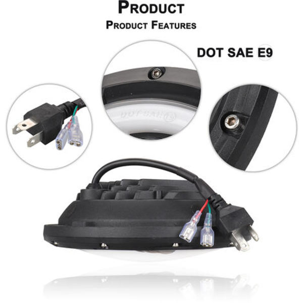 Motorsykkel Bil Hovedlys 12V/24V 7 Tommers Rund LED Kjørelys Hovedlykt Passer for 7 Tommers Jeep Wrangler, Retro Blinklys, Modell: Svart 22 - Modell: Svart