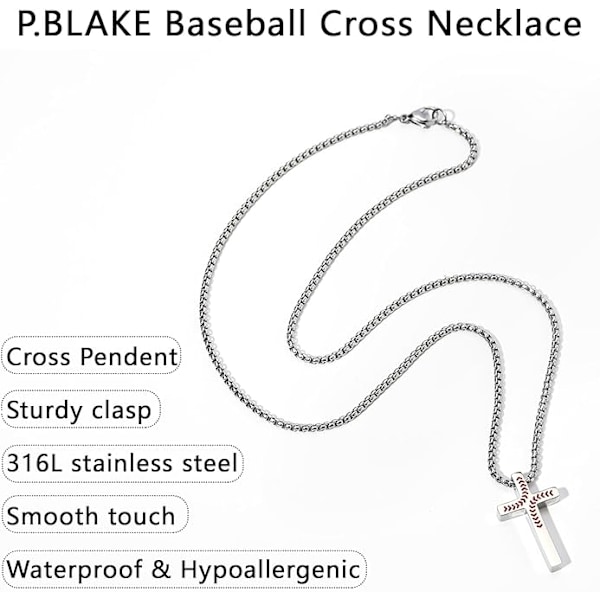 Poikien miesten baseball-ristikaulakoru, ruostumattomasta teräksestä valmistettu ristikoruriipus 16\"/22\"/22\" baseball-tarvikkeet kristillinen korulahja
