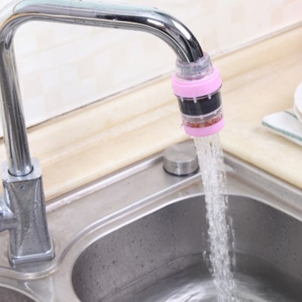 Rosa 4-delad kranvattenfilter, kranreningsfilter, stänksäker PP minikranvattenfilter med ett element