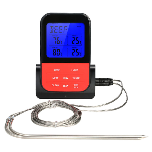 Trådlös digital köttermometer för grillning, omedelbar avläsning, bakgrundsbelyst LCD-skärm, matlagningstermometer med timer, dubbel sond