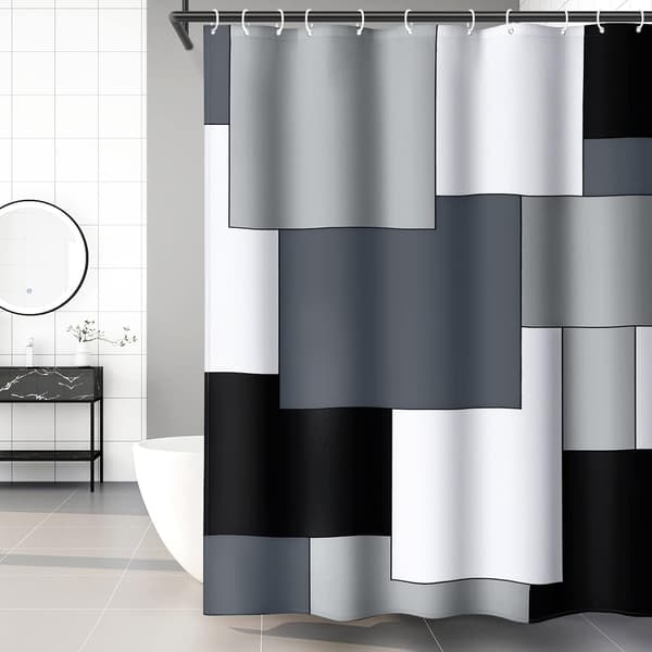 Svartvit duschdraperi, modernt geometriskt grått badrum duschdraperi 72 x 72 tum