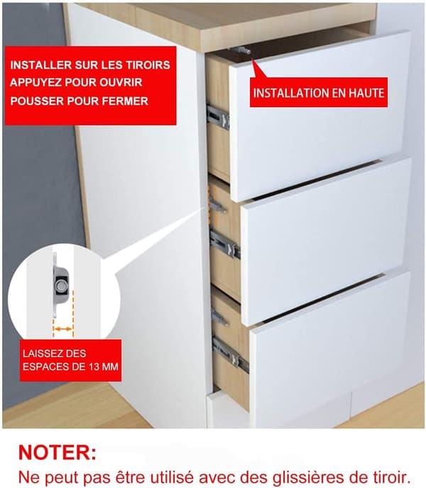 Magnetisk trycklås 20-pack dörrspärrmagneter, tryck för att öppna magnetiskt trycklåssystem för skåp, Tiro-dörr