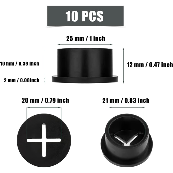 10pcs 25mm (Black) Cable Thread Cover, Rubber Cable Passage Desk Cross Hollow Style Cable Organizer Wire Holders for Office Home School Computer