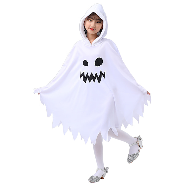 Barns Hvit Spøkelse Glødende Spøkelsesansikt Kappe Halloween Cosplay Temafest Kostyme (7-9 år gammel)