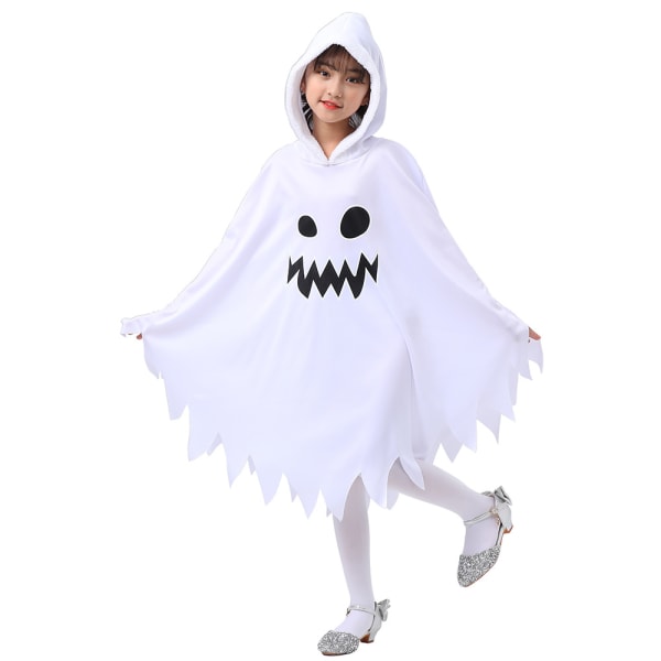 Hvit spøkelse for barn, glødende spøkelsesansiktskappe Halloween Cosplay-temafestkostyme (7-9 år)