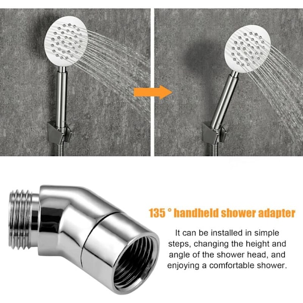 2 stk. hånddusj hånddusj dusj, 90 °/135 ° Elbage tilt dusjhodeadapter, messing dusjadapter, for universelt grensesnitt på 1/2 tomme dusj