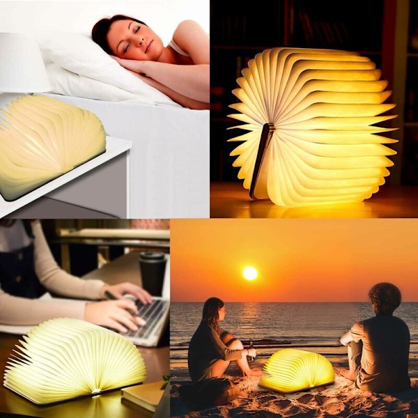Bok LED LED Trä LED Bok, Lampa Beef 5 Färger, Ljusbok för Dekoration Sovrum, Hus och Kontor, uppladdningsbar via USB, hopfällbar 360 °, vit