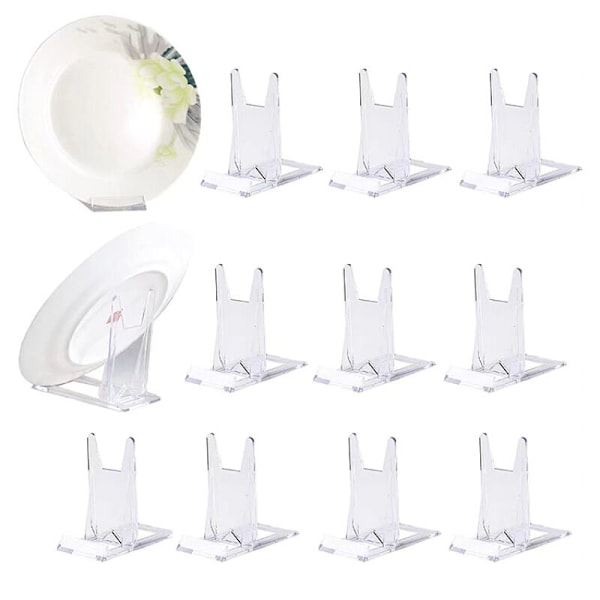 Justerbar præsentationsstøtte 12 Dele tallerken dørplade støtter transparent plastik display til fotorammer, CD, mobiltelefon, tallerken, bog, 11.5