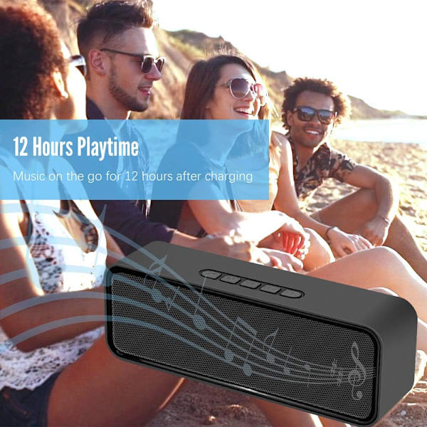 Bærbar trådløs højttaler (sort), Bluetooth 5.0 med 3D Stereo HiFi-bas, 1500 mAh batteri, 12 timers spilletid