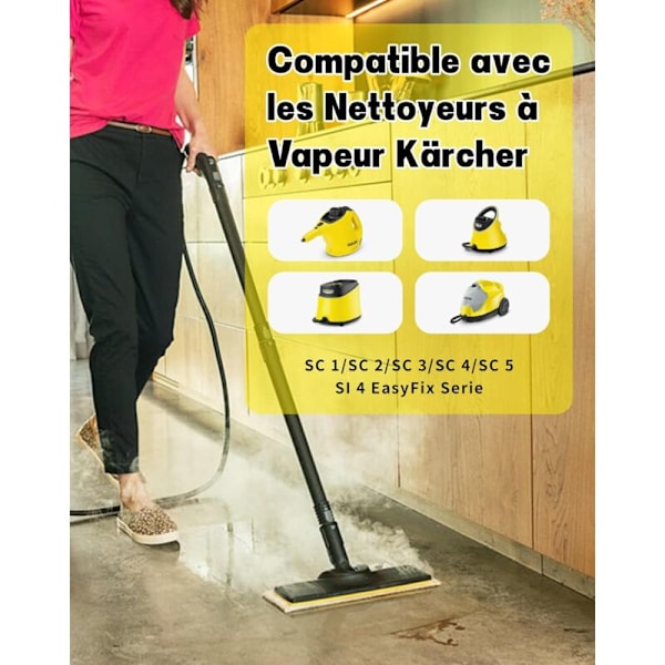 Tarvikesarja 8 osaa Kärcher-höyrypesureille SC2 SC3 SC4 SC5 Sisältää 6 mikrokuituliinaa + 2 varamoppiliinaa, yhteensopiva Kärcher Easy Fix -järjestelmän kanssa