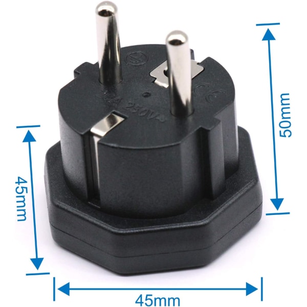 Hannplugg til EU/DE/FR/IT/ES hunnplugg, US/CA/JP hannplugg for elektronisk enhet 2-pinners EU hunnadapter (1 stk. svart)