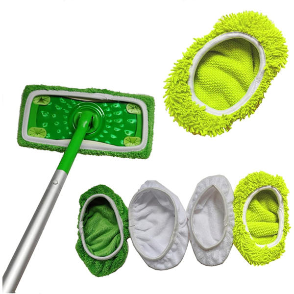 Sett med 10 gulvmopper, gulvkluter, gjenbrukbare og vaskbare, mopptrekk for optimal glidning, våt eller tørr bruk (hvit fiber, 25,4 x 11,5 cm)