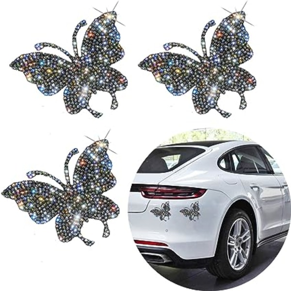 3-osainen Crystal Butterfly Car Tarra, Sparkling Butterfly Crystal