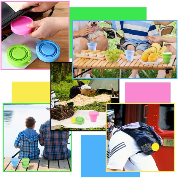 5-pack hopfällbara reskoppar i silikon, hopfällbara koppar för camping, hopfällbar 170 ml lätt dricksbägare med lock för picknick, vandring