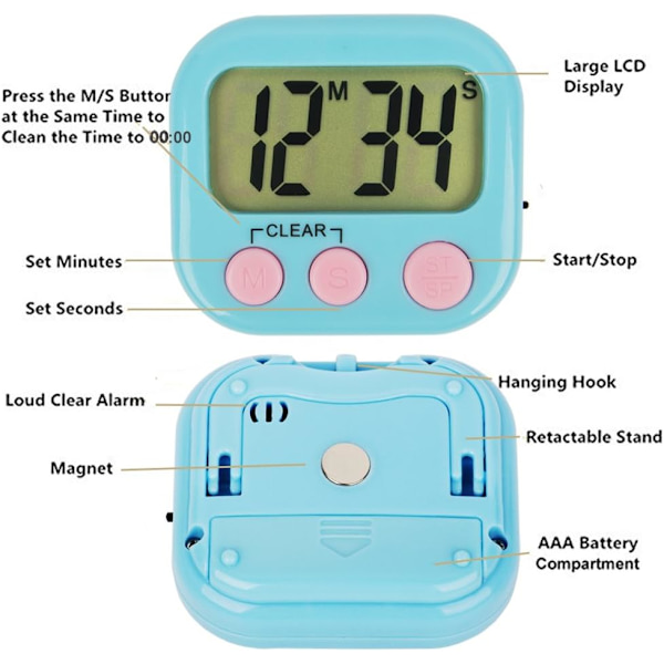 6-pack digitala timers för lärare, små timers för barn, magnetisk högljudd alarmklocka minuter sekunder nedräkning med switchar för klassrum, läxor, träning
