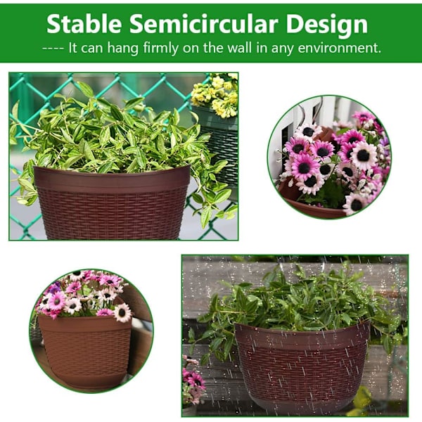 2 st hängande blomkrukor utomhus blomlåda hängande växtkruka balkong hängande planteringskrukor blomkruka trädgårdskruka med dräneringshål för Ou