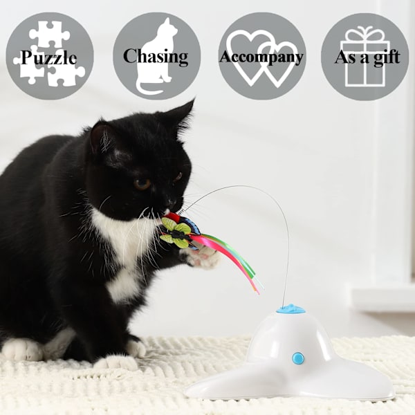 Rolig inomhus interaktiv rolig katt leksak 360° elektrisk roterande fjäril katt lindring leksak (off-white)