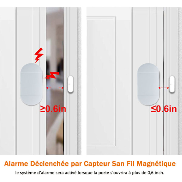Dörr- och fönsterlarm, trådlösa dörr- och fönsterdetektorer med fjärrkontroll och batterier, anti-intrång anti-stöld magnetisk sensor för hem och ch