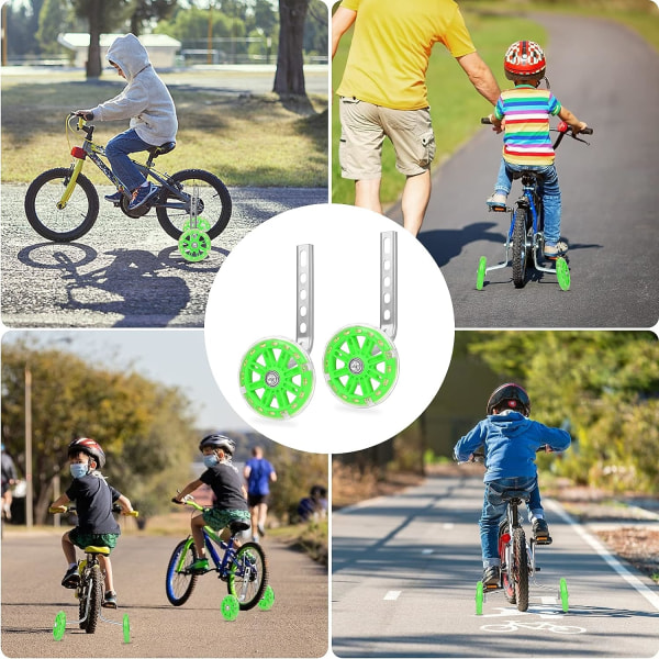 Stödhjul för barncykel, cykelhjälphjul, barncykelhjälphjul, stödhjul för 12-20 tums cykelkomponenter, gröna