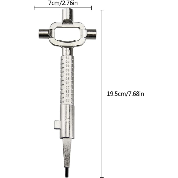 Låshus firkantet stang glidende stang måle multifunksjonsnøkkel, sinklegering byggeplass multifunksjons universell hovednøkkel