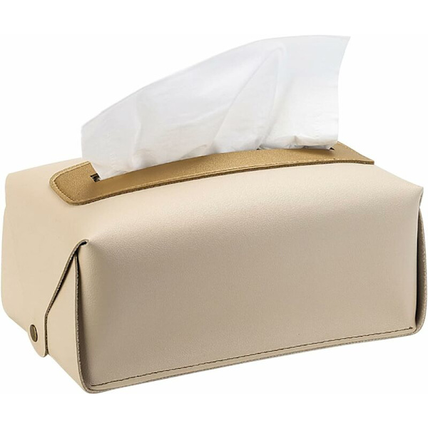 Servetthållare, Dekorativ Servetthållare, Rektangulär Servetthållare, Papperservett Dispenser, Kreativ Servett Förvaringslåda, Hängande, Beige, Läder, 12*24*8cm，T