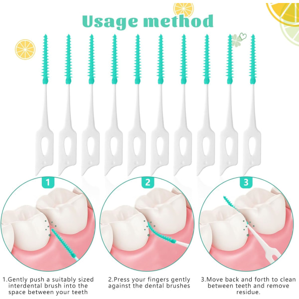220 stk. interdentalbørster, silikon tannbørster grønne tanntrådspiker for seler munnrens