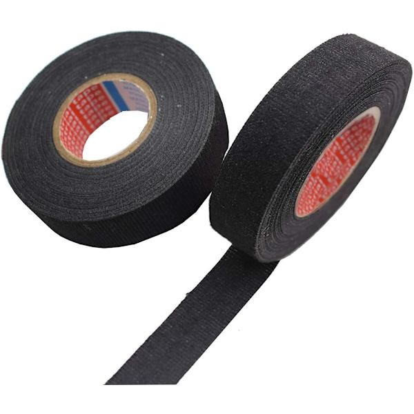 2 stk svart selvklebende tape bil kjøretøy klut tape krets ledningsnett dedikert høy temperatur for bil (19mm x 15