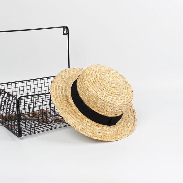 Halm Boater-hatt Sailor Skimmer Svart Bånd Sommer Sol