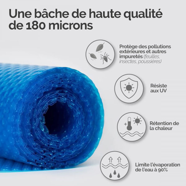 Rund, oval, firkantet eller rektangulært bobledeksel for Intex-basseng eller andre - 180 mikron - Blå - Flere størrelser tilgjengelig 2,6m*1,7m