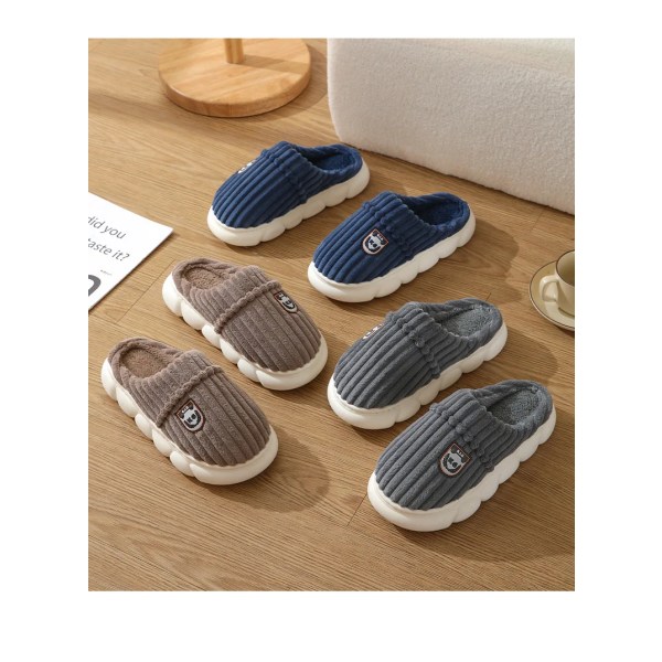 Slippers skridsikre mænds bomuldsslippers efterår og vinter søde varme sko mænds afslappede flade indendørs slippers behagelige bløde grå 26,5 cm