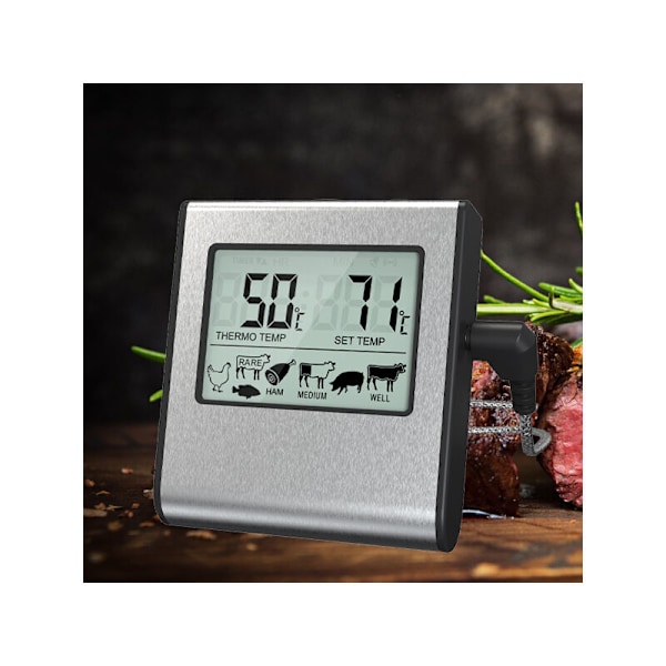 Digital kötttermometer med stor LCD-skärm för rökugn, kök, grilltermometer med timer och temperaturprob i stål