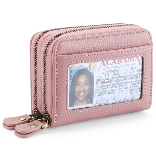 Damplånbok i litet läder. Damplånbok med RFID-skydd. Mini, Rosa