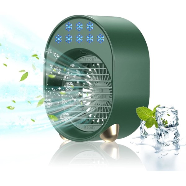 Vihreä Mini kannettava ilmastointilaite, No Wind -mobiili-ilmastointilaite, hiljainen siirrettävä ilmastointilaite, USB -ladattava kannettava ilmastointilaite Air Hu