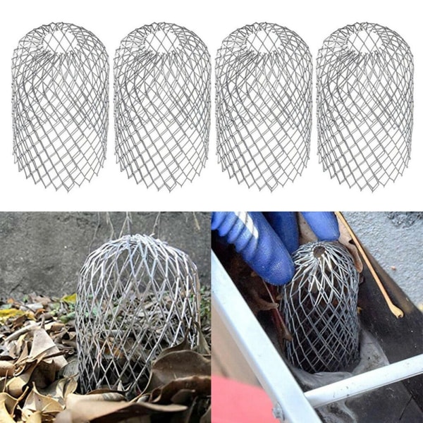 4-pack aluminiumrännskydd i metall, nedrörsfilter, nätfilter, skräpskydd, justerbart nätfilter för nedrör (8 x 15 cm)