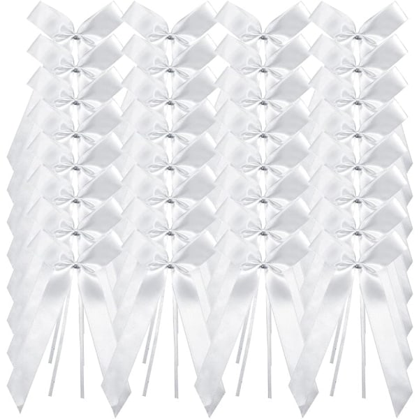 Hvit bryllupsbilsløyfe, 50 STK Bryllupsbildekorasjon, hvit sateng