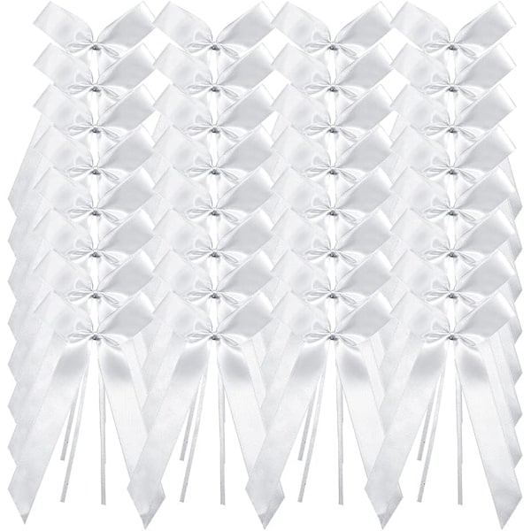 Vit bröllopsbilbåge, 50 st bröllopsbilsdekoration, vit satinbilsdekoration, bröllopsbandbåge, bröllopsbilsband, för bröllop, bukett, Chri