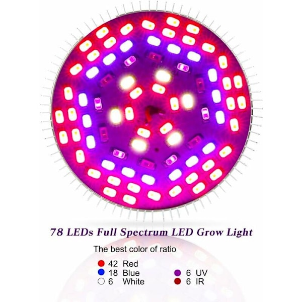 Kasvulampit 50W 78led polttimon kasvulampit E27 kasveille 7 aallonpituudella ac 85-265V kasveille, kukille ja sisätiloihin/kasvihuoneeseen/puutarhaan/puutarhan vihanneksille
