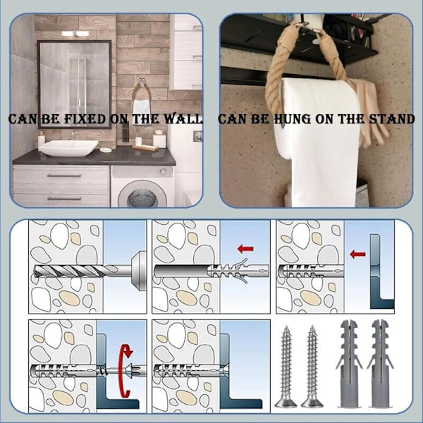 Toiletpapirholder, industriel hamp reb håndklædeholder dekoration til toilet badeværelse badekar