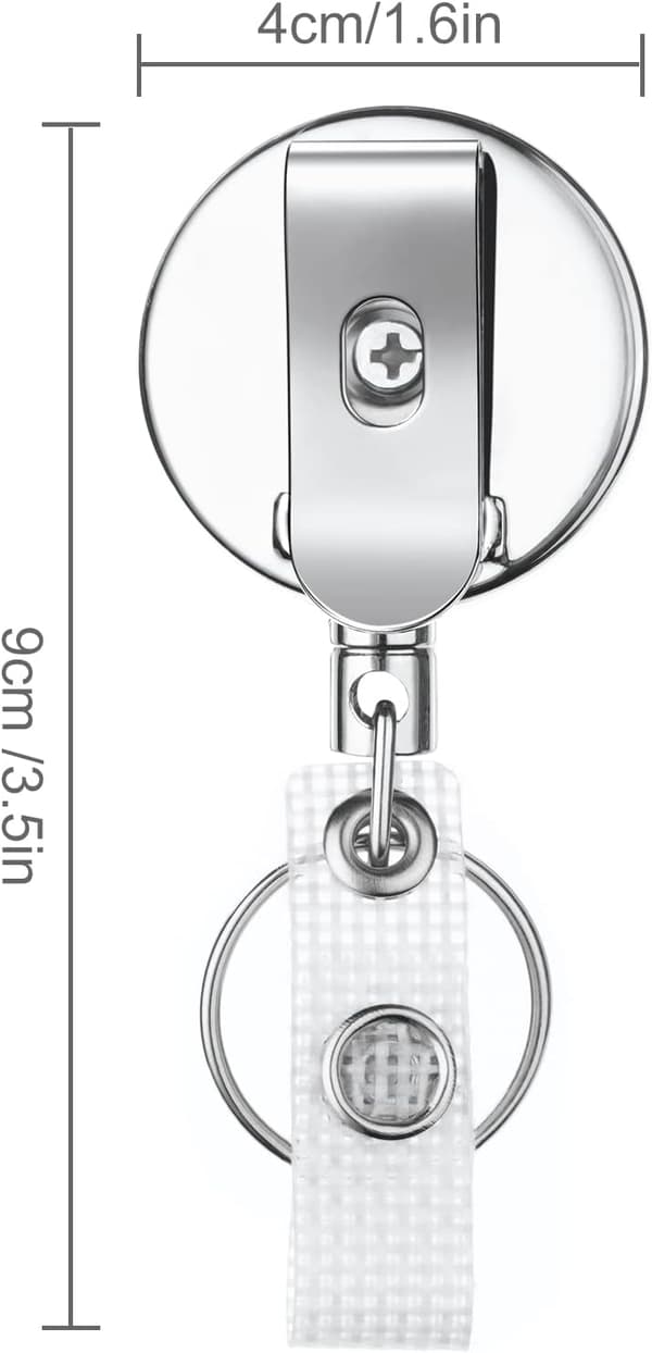 Tilbagekaldelig nøglering, 2 stk. Tilbagekaldelig badgeholder, Heavy Duty Tilbagekaldelig badgehjul nøglering med stålspolekæde og krog, Tilbagekaldelig klips
