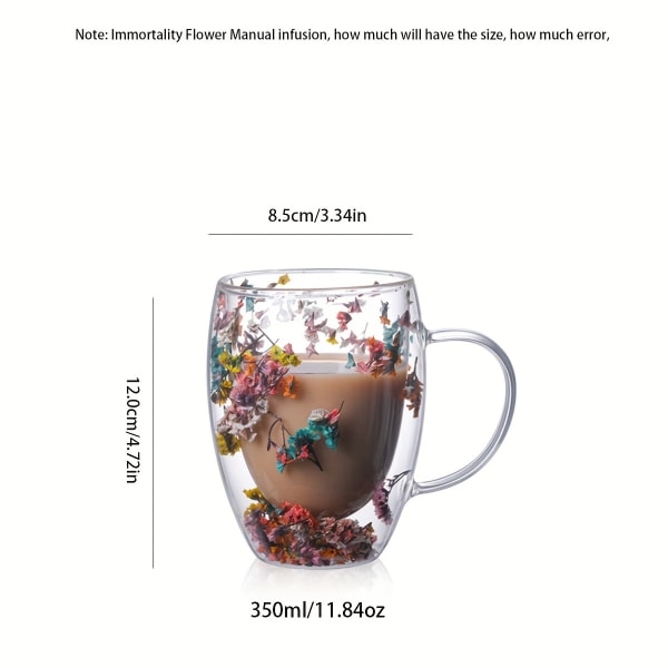 1 stk glaskaffekrus med blomst, 11,83 oz fødselsdagsgave