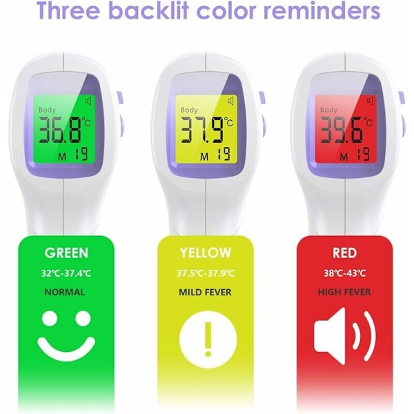 Infrarødt termometer til voksne med 2 i 1 feberalarm, 2 i frontal kontakt med frontal funktion, LCD-display, infrarød baby voksen i