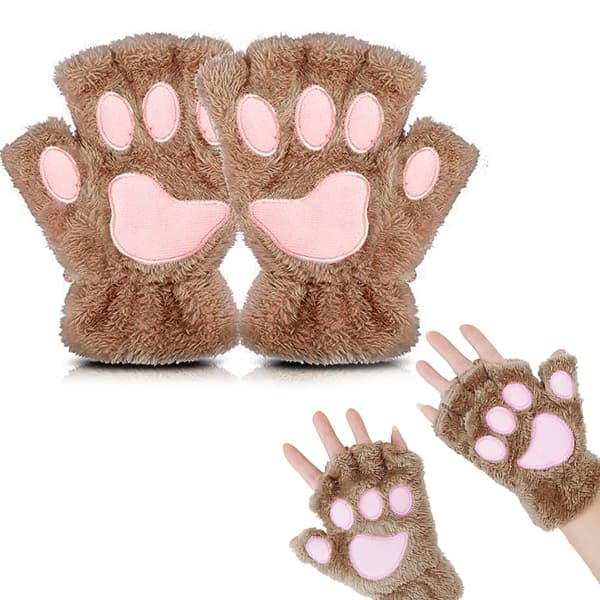 Katteklo Handsker, Plys Fingerløse Vanter, Søde Halvfinger Vanter, Varme Vinterhandsker, Kat Cosplay Handsker