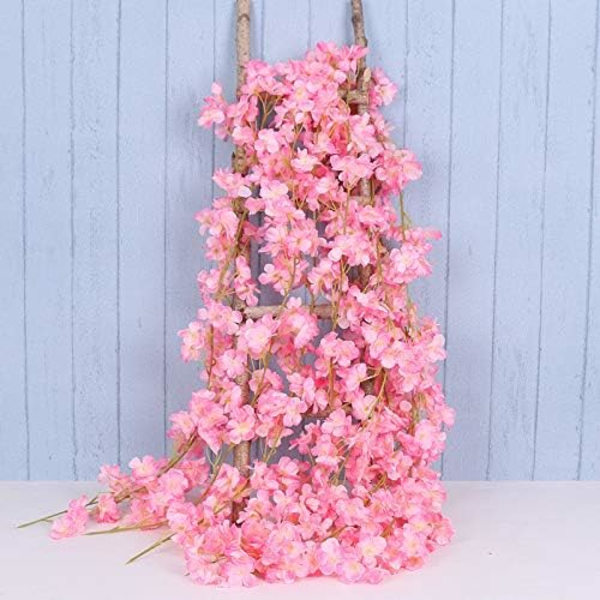 2 stk. - Mørk rosa 180 cm/70 tommer kunstig blomst kirsebærblomst rattan bryllup kirsebærblomst rattan kæde hængende dekoration dekorativ blomst Ch